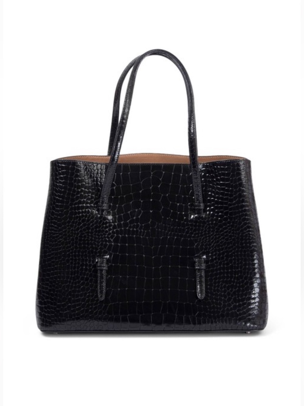 Alaia Vienne Black Shiny Croc Embossed Leather Tote Bag NWT $4,150